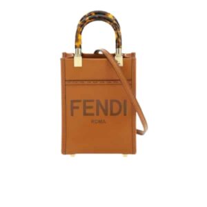 FENDI MINI SUNSHINE SHOPPER LEATHER BAG BROWN 18CM 8BS051