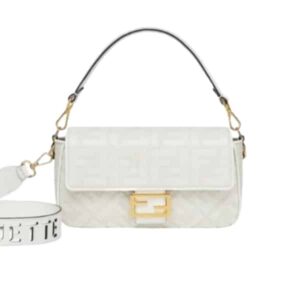 FENDI BAGUETTE FF CANVAS BAG WHITE 28CM 8BR600AMCDF1CFK