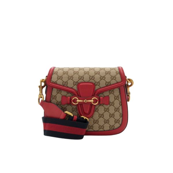 GUCCI LADY WEB ORIGINAL GG CANVAS WITH RED LEATHER TRIM 25CM