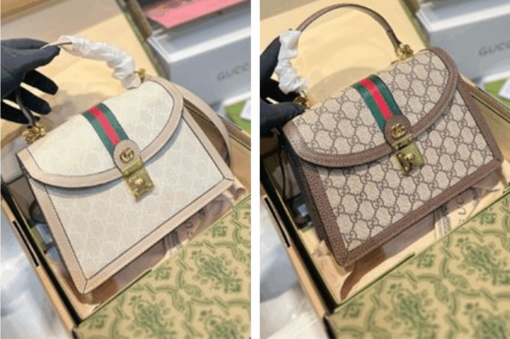 GUCCI OPHIDIA MEDIUM TOP HANDLE BAG GG SUPREME BEIGE AND WHITE 25CM 651055 UULAG 9682 - Image 2