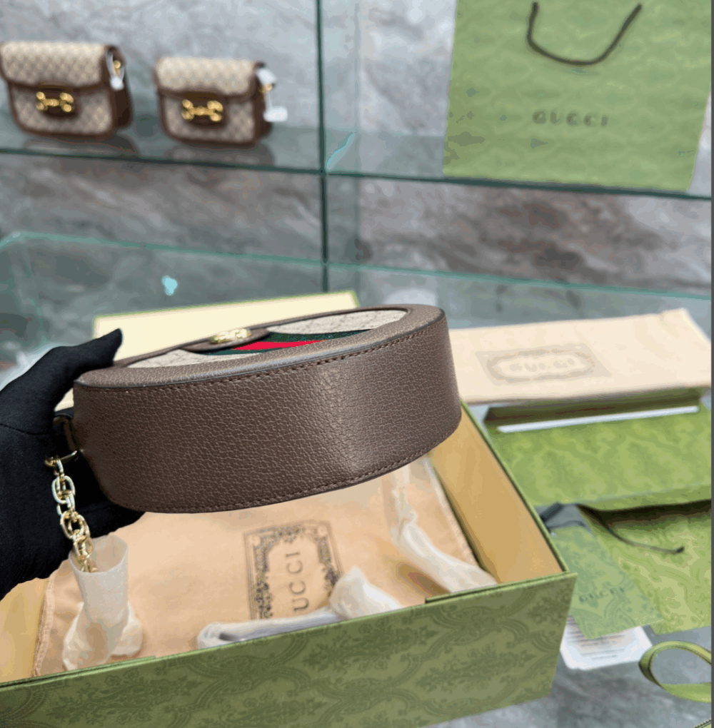 GUCCI OPHIDIA MINI GG ROUND BAG BEIGE AND BROWN 20CM - Image 4