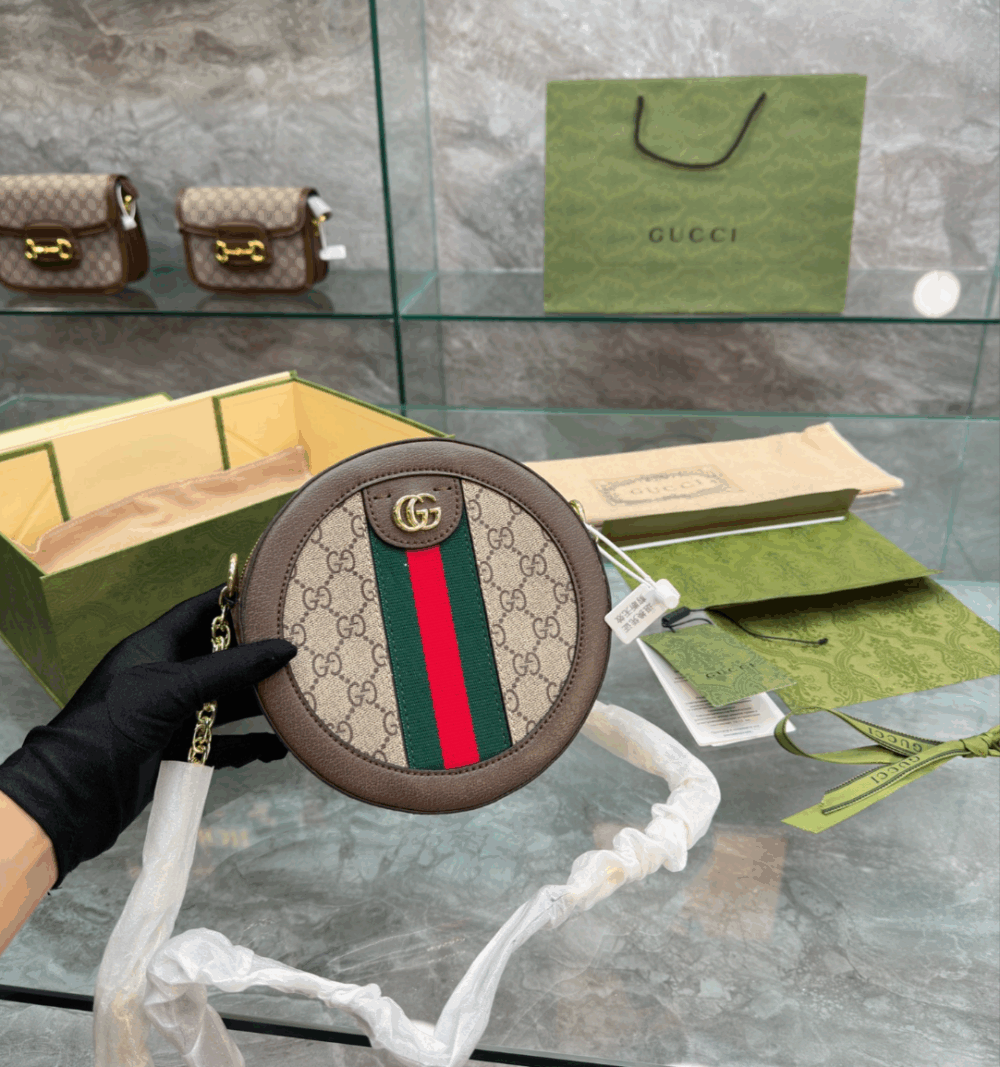GUCCI OPHIDIA MINI GG ROUND BAG BEIGE AND BROWN 20CM - Image 7