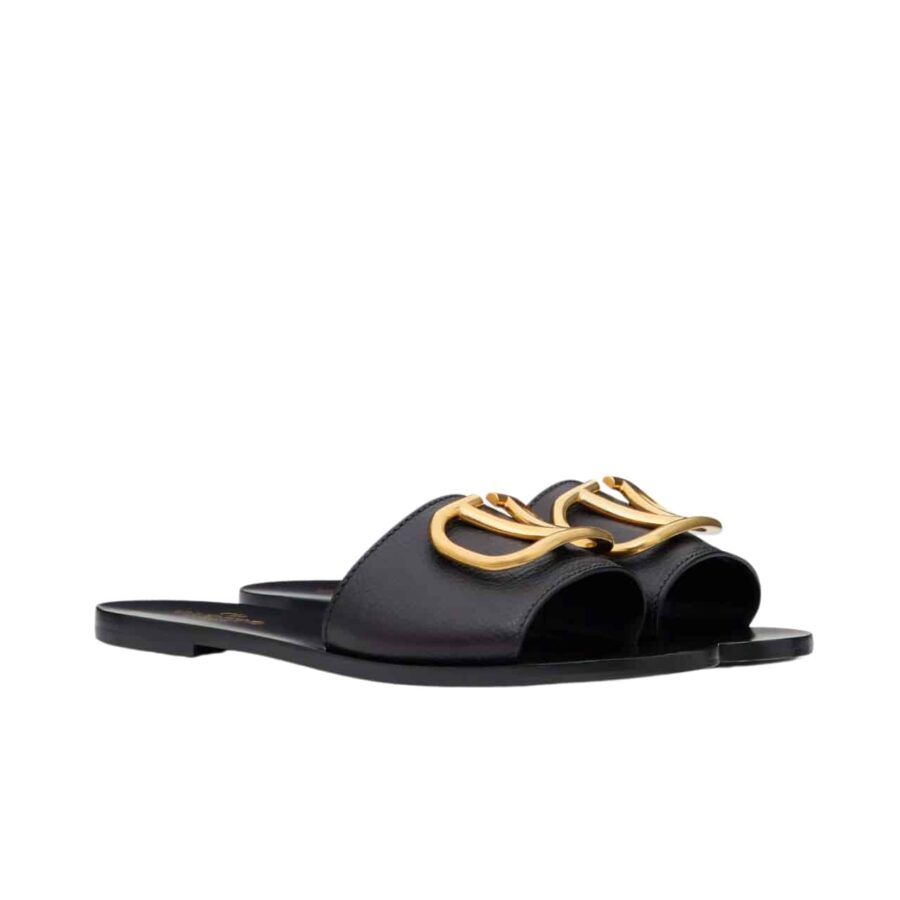 VALENTINO VLOGO SIGNATURE SQUARE TOE SLIDE BLACK SANDAL