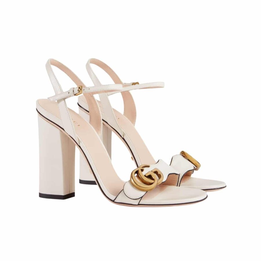 GUCCI DOUBLE G WHITE LEATHER SANDAL ‎453378 A3N00 9022