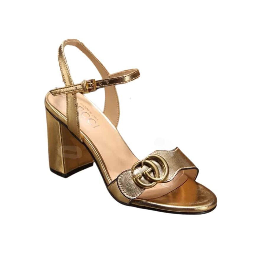 GUCCI GOLD METALLIC LAMINATE LEATHER MID HEEL SANDAL 453379