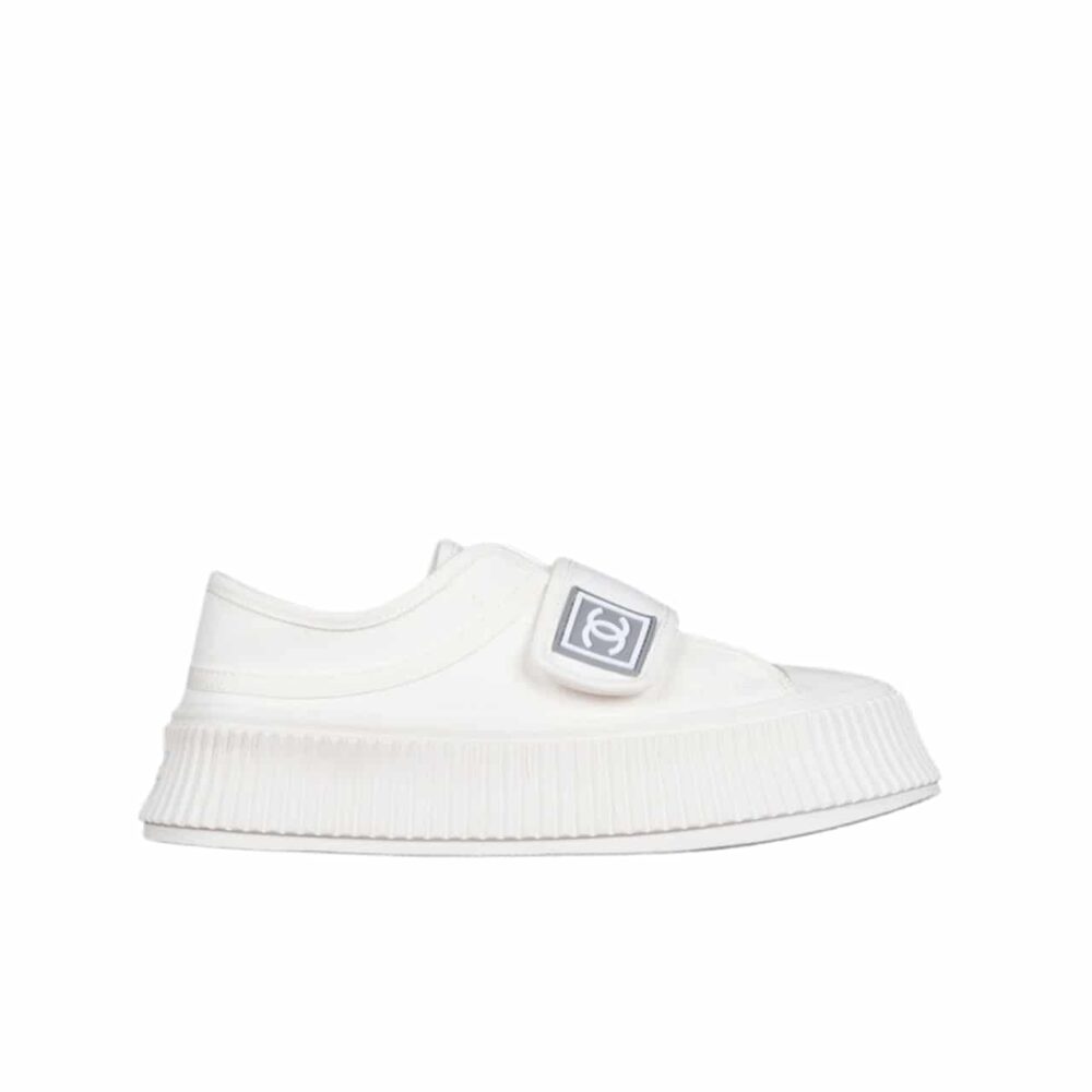 CHANEL CC CAP TOE SLIPON SNEAKER ALL WHITE