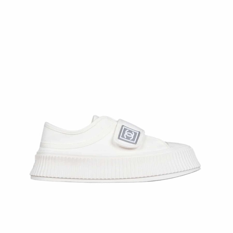 CHANEL CC CAP TOE SLIPON SNEAKER ALL WHITE