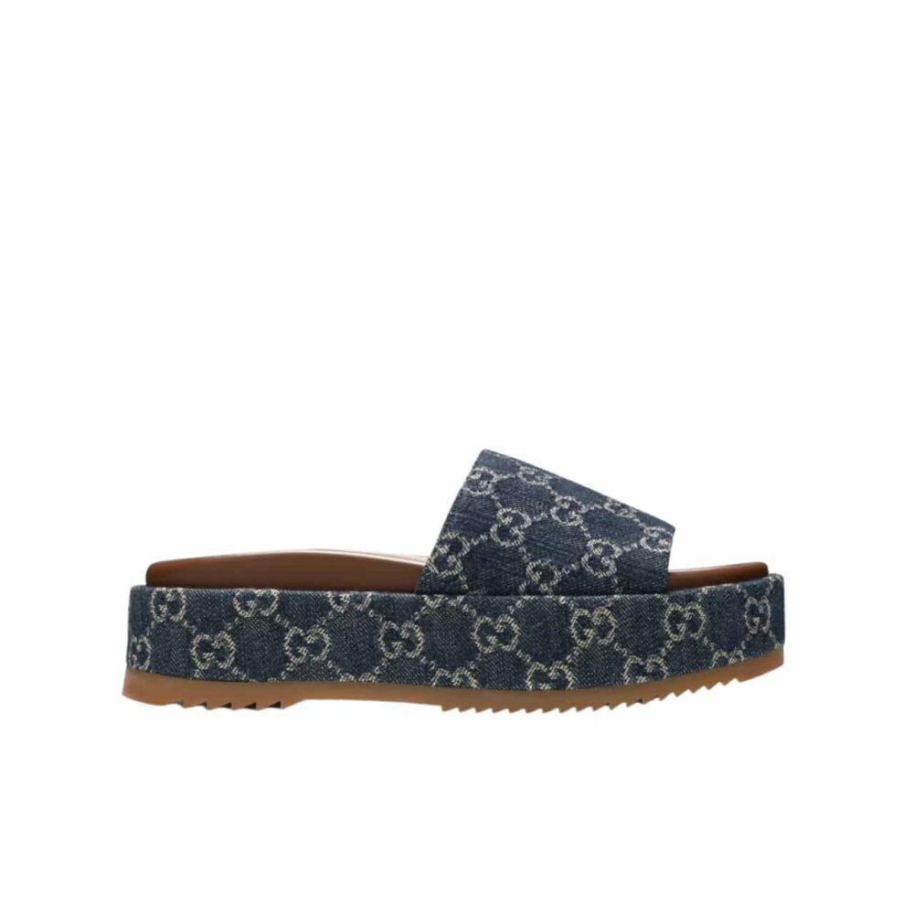 GUCCI WOMEN'S PLATFORM SLIDE SANDAL BLUE ‎623212 2KQ00 4402