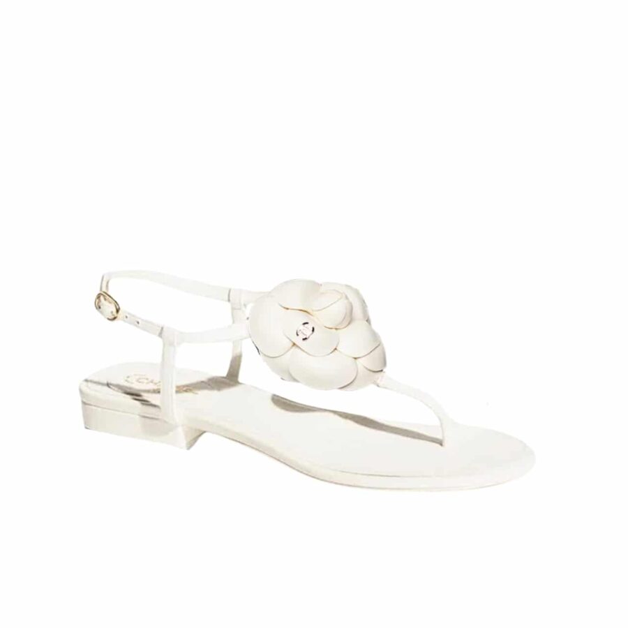 CHANEL JELLY RUBBER CAMELLIA SANDALS WHITE