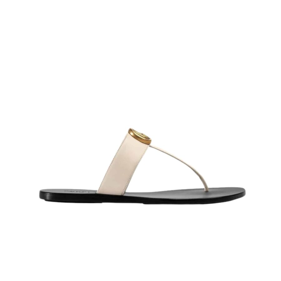 GUCCI DOUBLE G THONG LEATHER METALLIC GOLD ‎497444 0B7N0 7100