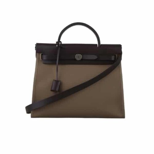 Hermes Herbag Zip 31 Bag Palladium Hardware Khaki 31Cm