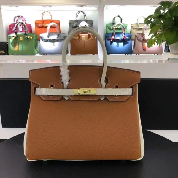 HERMES BIRKIN TOGO LEATHER GOLD HARDWARE BROWN 30CM - Image 4