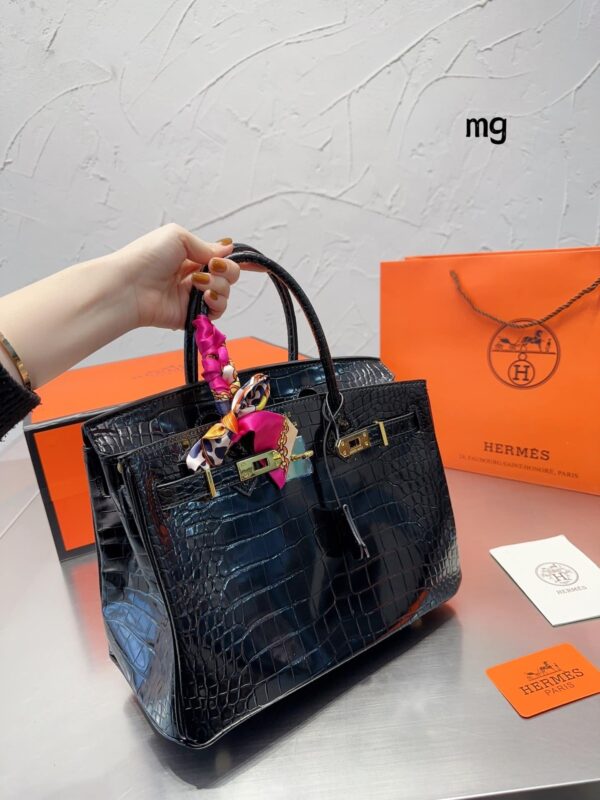 HERMES BIRKIN 30 BLACK NOIR SHINY POROSUS CROCODILE 30CM - Image 3
