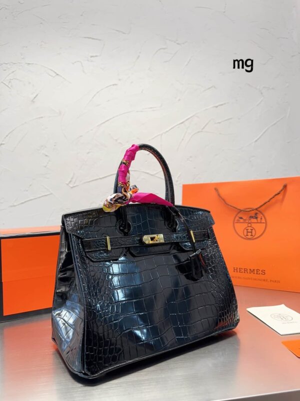 HERMES BIRKIN 30 BLACK NOIR SHINY POROSUS CROCODILE 30CM - Image 4