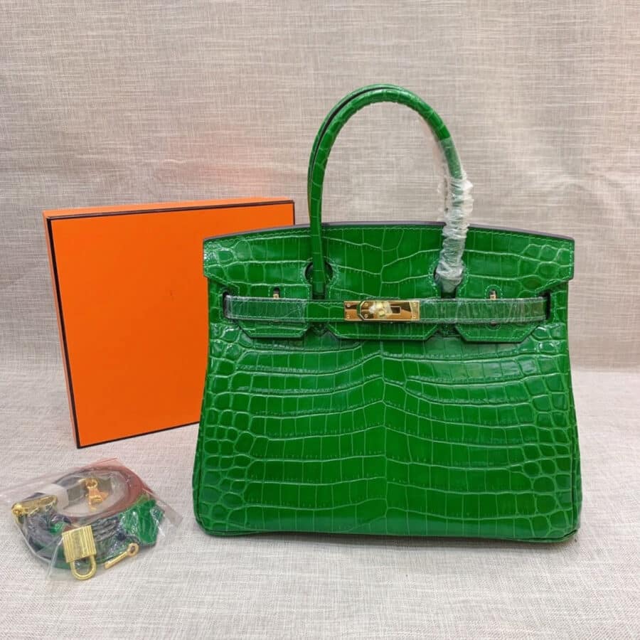 Alternative view of Hermes Birkin 30 Crocodile Gold-Toned Hardware Dark Green