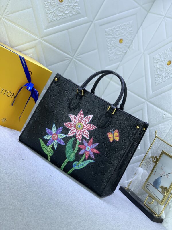 LOUIS VUITTON x YK ON THE GO MM WITH FLOWER MARQUETRY IN BLACK 35CM M46416 - Image 9