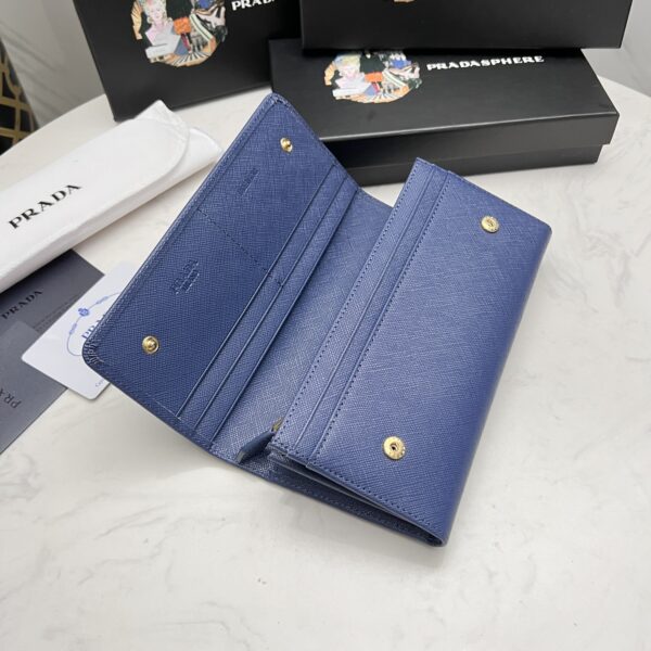PRADA SAFFIANO LEATHER FLAP LONG WALLET NAVY BLUE AND GOLD 19CM 1MH132 ZLP F0RAU - Image 2
