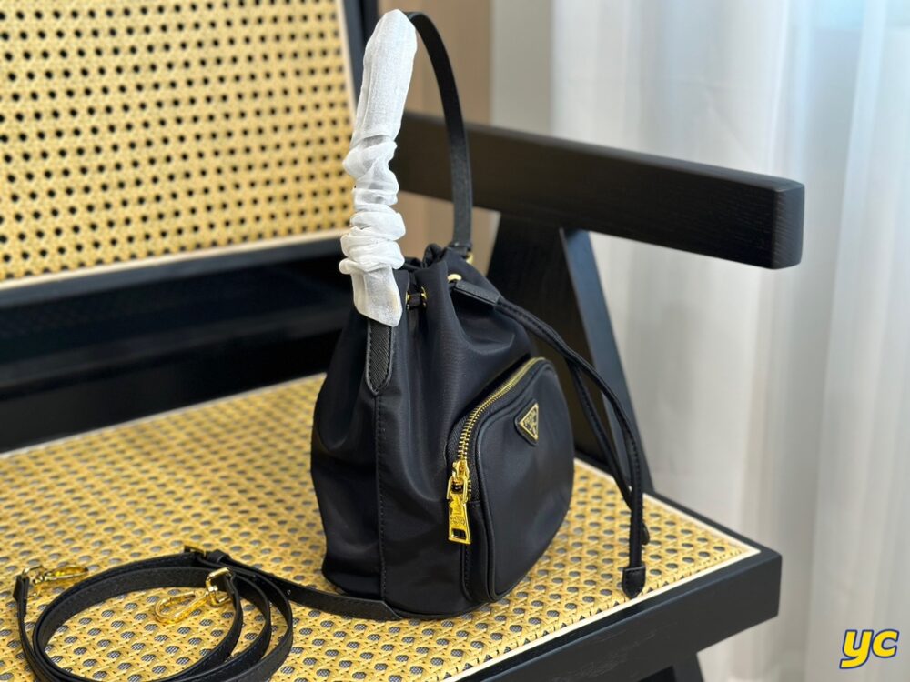 PRADA DUET RE-NYLON BUCKET SHOULDER BAG BLACK 18CM 1BH038 RV44 F0002VUOO - Image 5