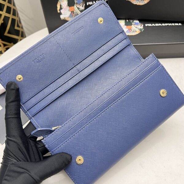PRADA SAFFIANO LEATHER FLAP LONG WALLET NAVY BLUE AND GOLD 19CM 1MH132 ZLP F0RAU - Image 6