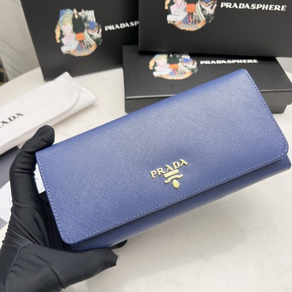 PRADA SAFFIANO LEATHER FLAP LONG WALLET NAVY BLUE AND GOLD 19CM 1MH132 ZLP F0RAU - Image 8
