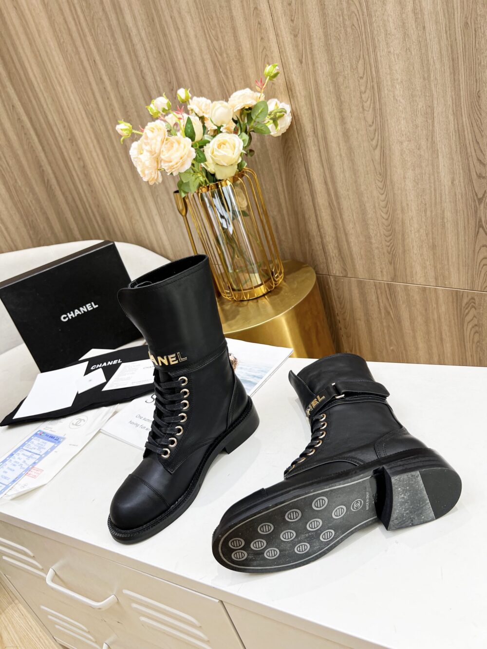 CHANEL SHORT BLACK BIKER BOOT - Image 2