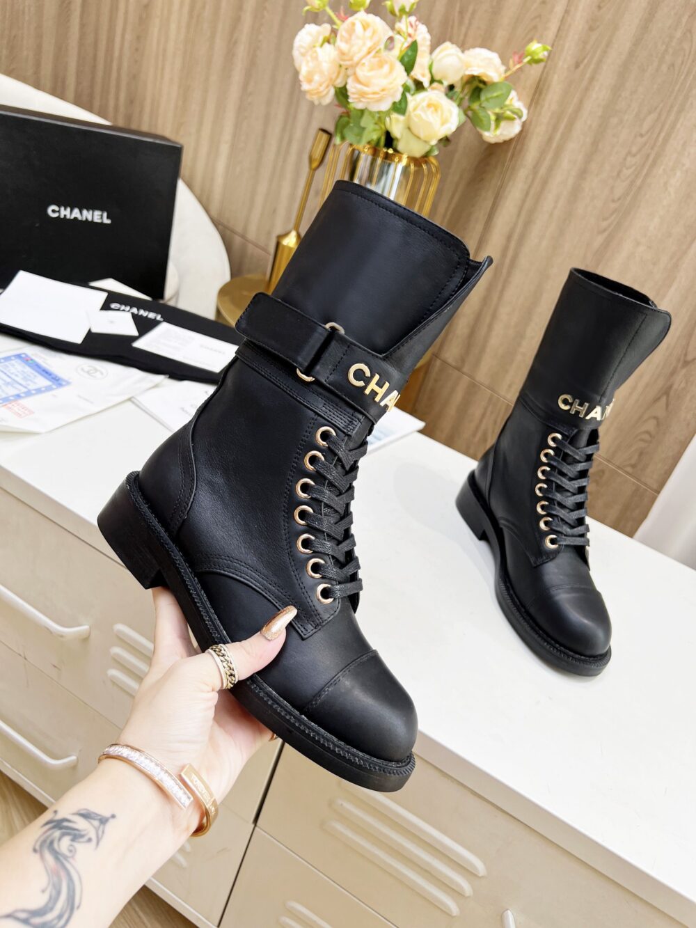 CHANEL SHORT BLACK BIKER BOOT - Image 4