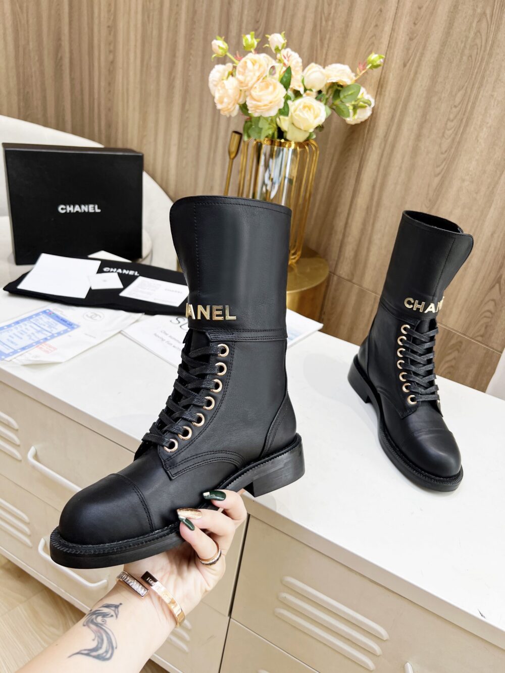 CHANEL SHORT BLACK BIKER BOOT - Image 5