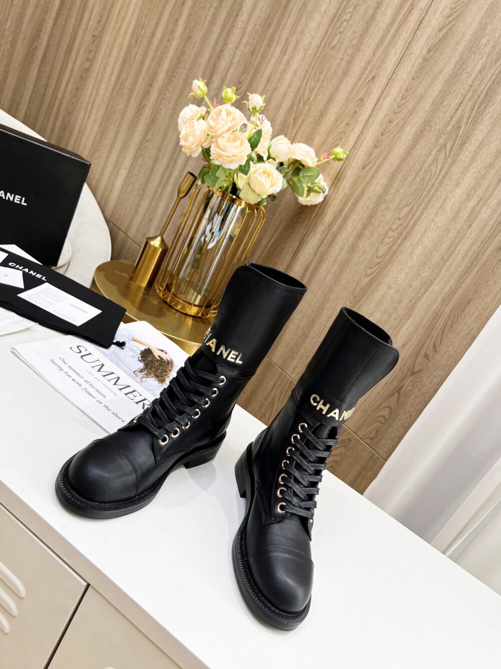CHANEL SHORT BLACK BIKER BOOT - Image 6