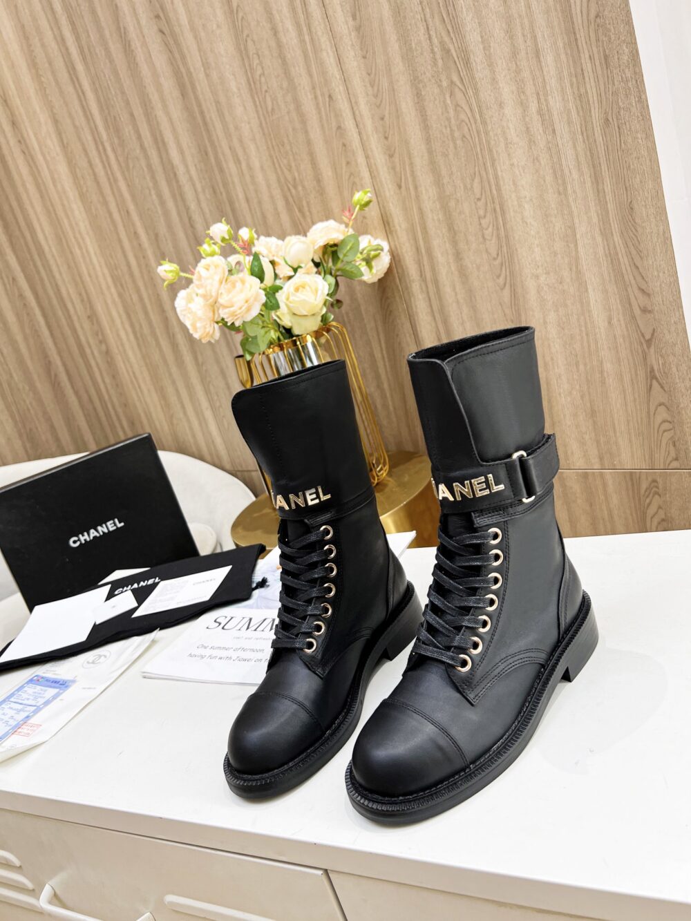 CHANEL SHORT BLACK BIKER BOOT - Image 7