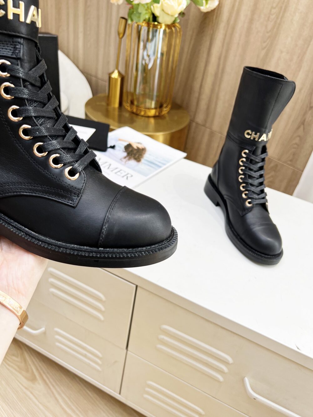 CHANEL SHORT BLACK BIKER BOOT - Image 8