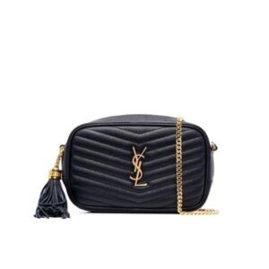 SAINT LAURENT LOU CAMERA BAG IN QUILTED LEATHER GOLD HARDWARE BLACK 18CM