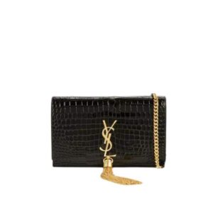 SAINT LAURENT KATE MEDIUM CHAIN BAG WITH TASSEL IN SHINY CROCODILE-EMBOSSED LEATHER BLACK 354119AAAY14083