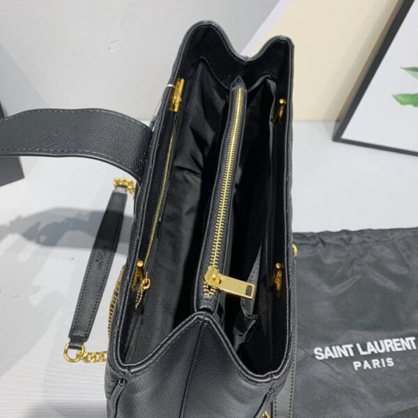 SAINT LAURENT BLACK GRAIN DE POUDRE MATELASSE CHEVRON MONOGRAM SHOPPING BAG GOLD HARDWARE - Image 3