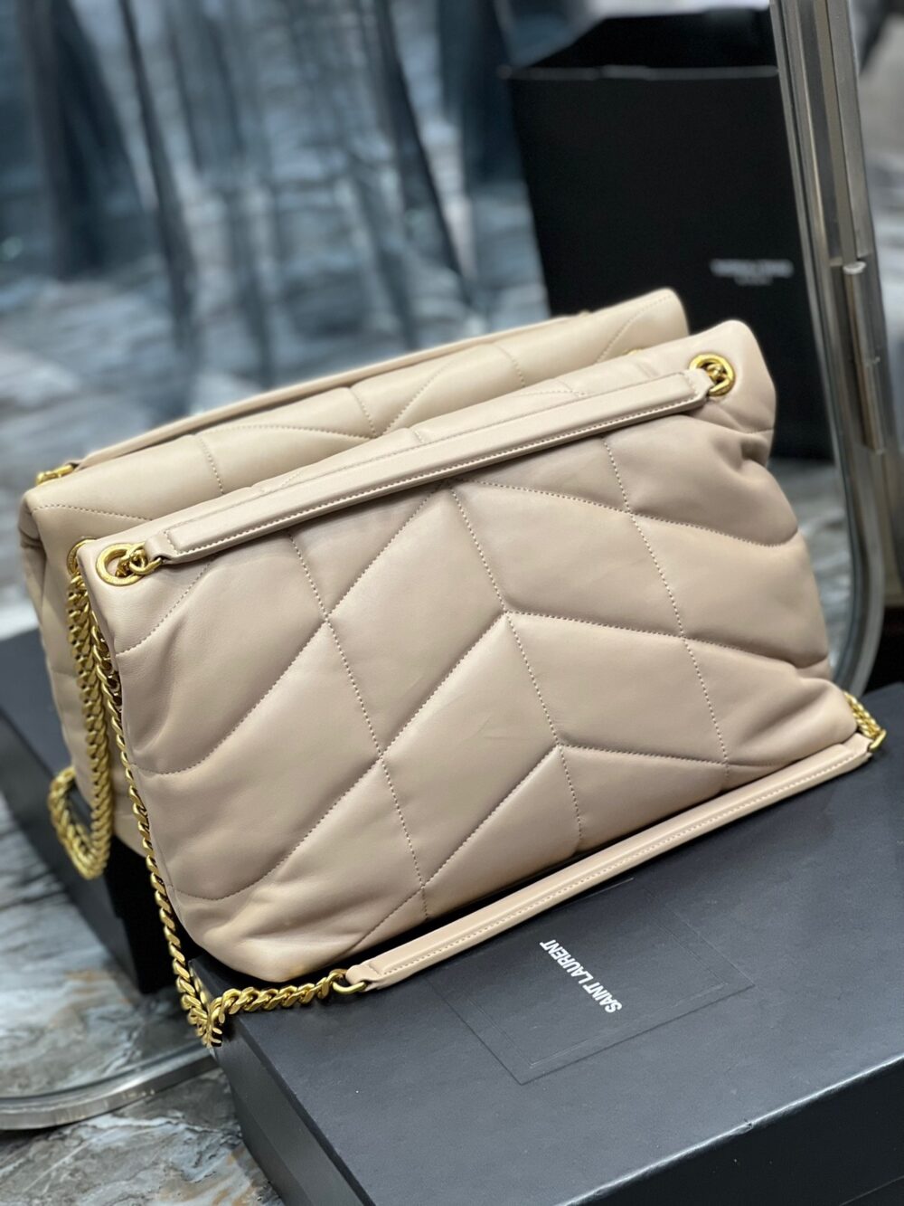 SAINT LAURENT PUFFER MEDIUM CHAIN BAG IN QUILTED BEIGE - Image 6
