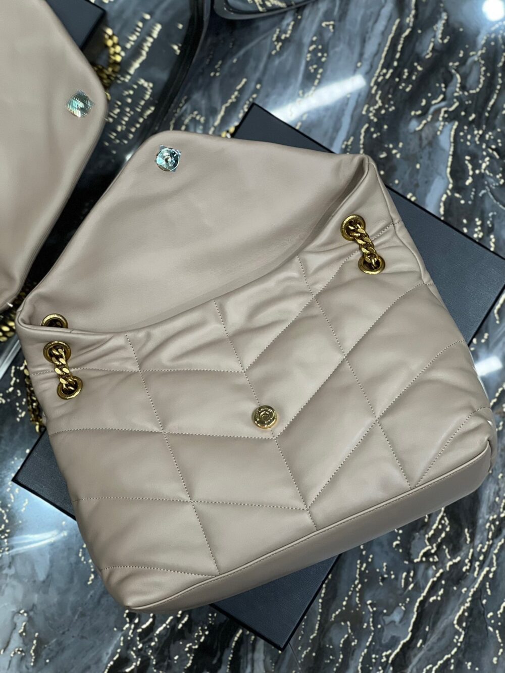 SAINT LAURENT PUFFER MEDIUM CHAIN BAG IN QUILTED BEIGE - Image 8