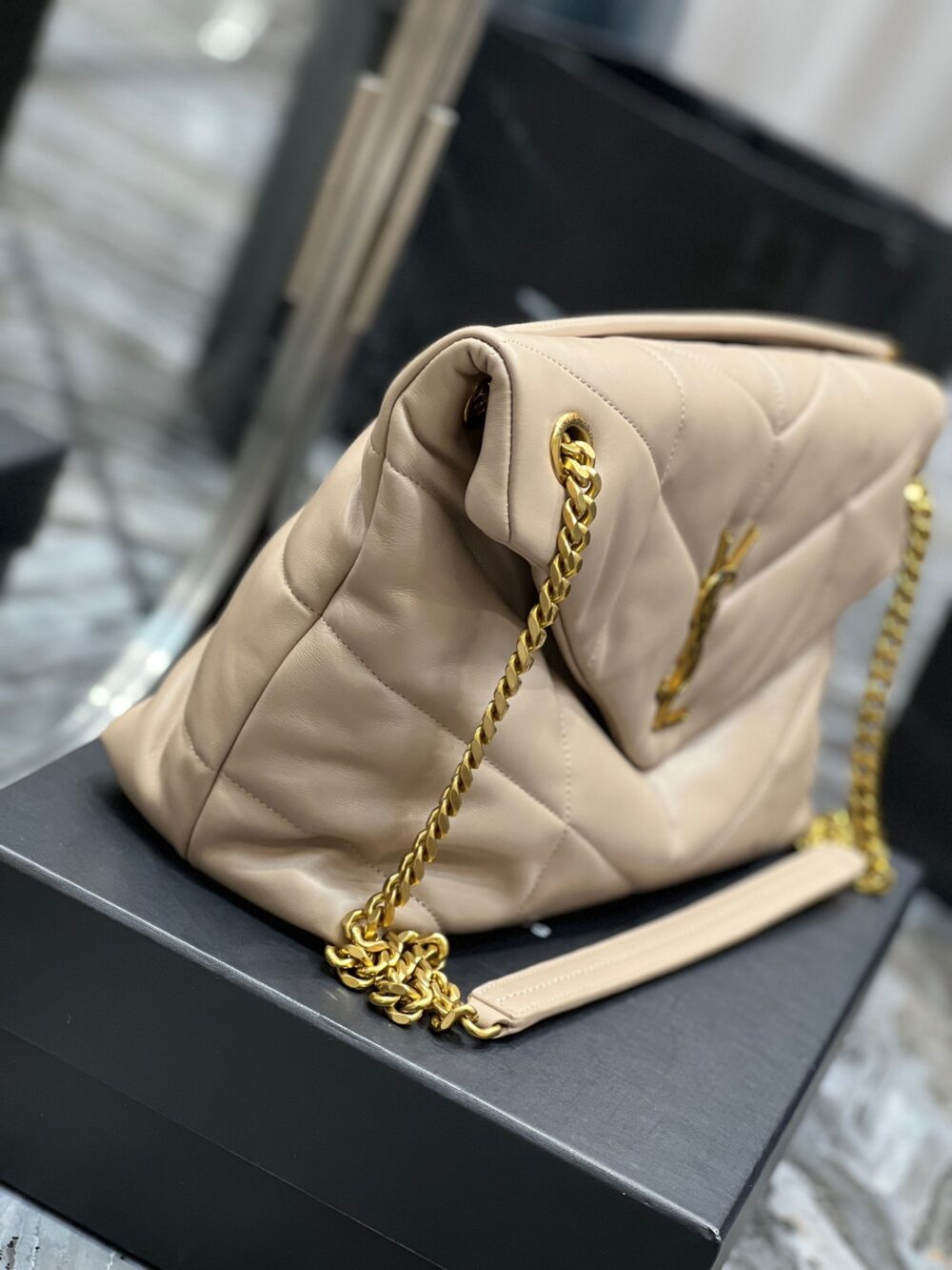 SAINT LAURENT PUFFER MEDIUM CHAIN BAG IN QUILTED BEIGE - Image 3