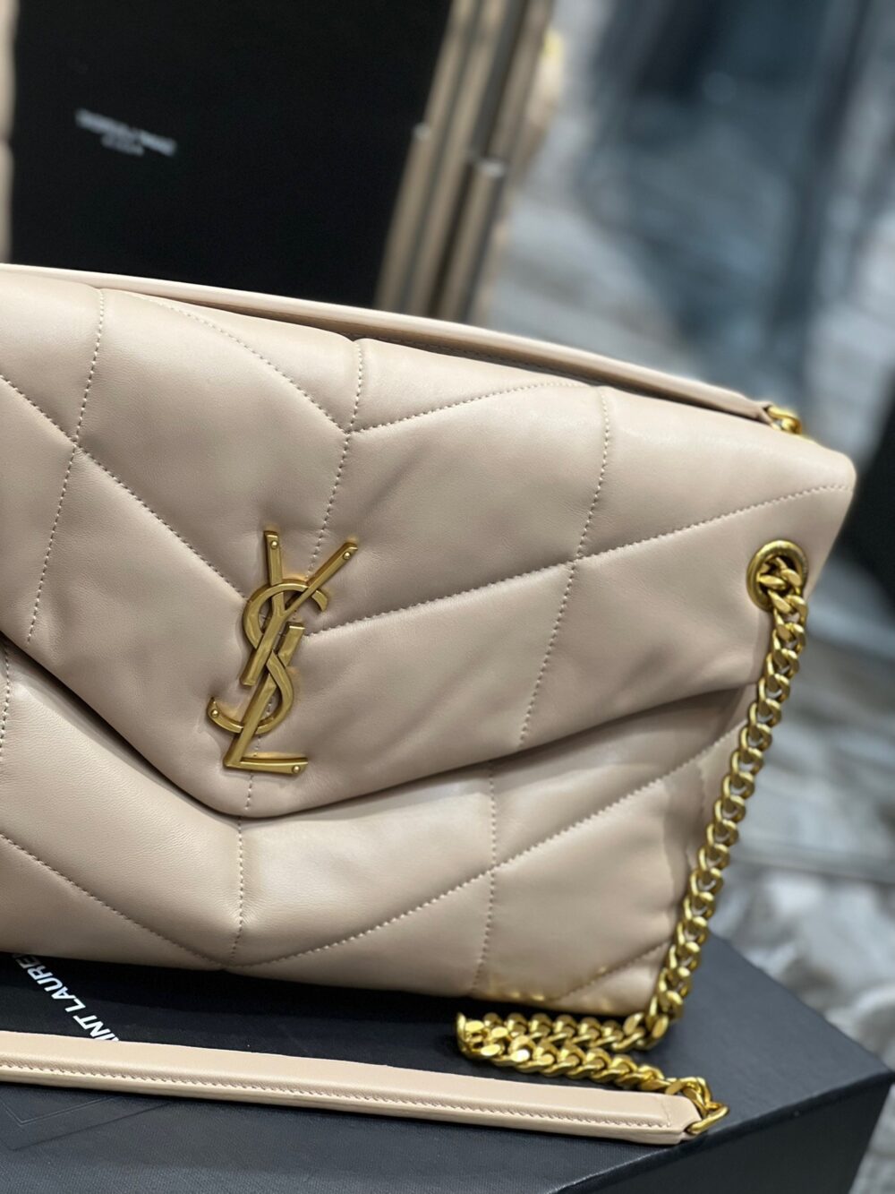 SAINT LAURENT PUFFER MEDIUM CHAIN BAG IN QUILTED BEIGE - Image 5