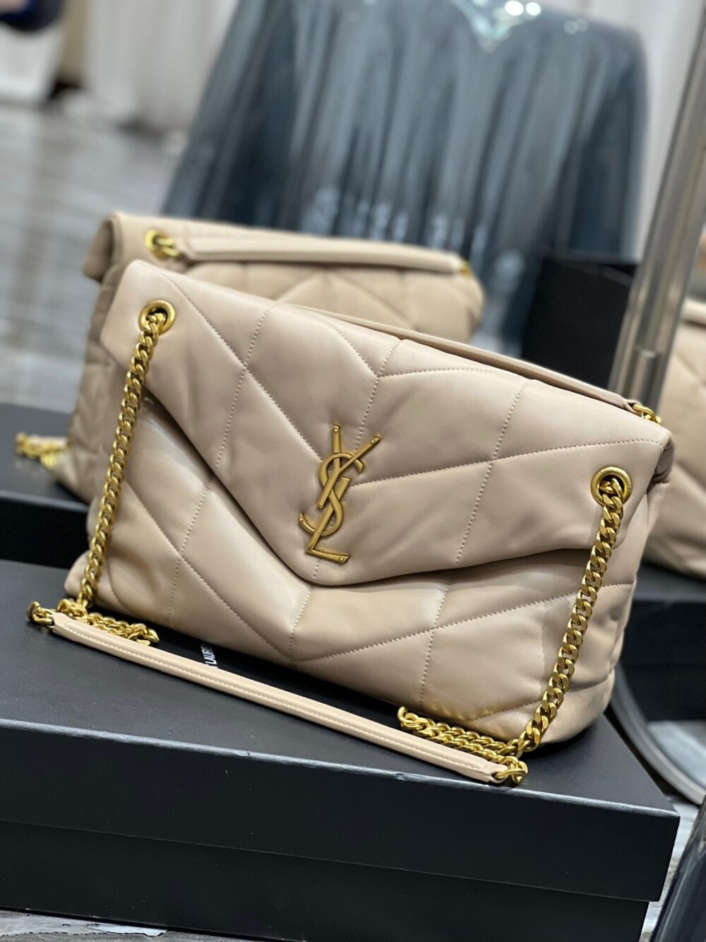 SAINT LAURENT PUFFER MEDIUM CHAIN BAG IN QUILTED BEIGE - Image 4