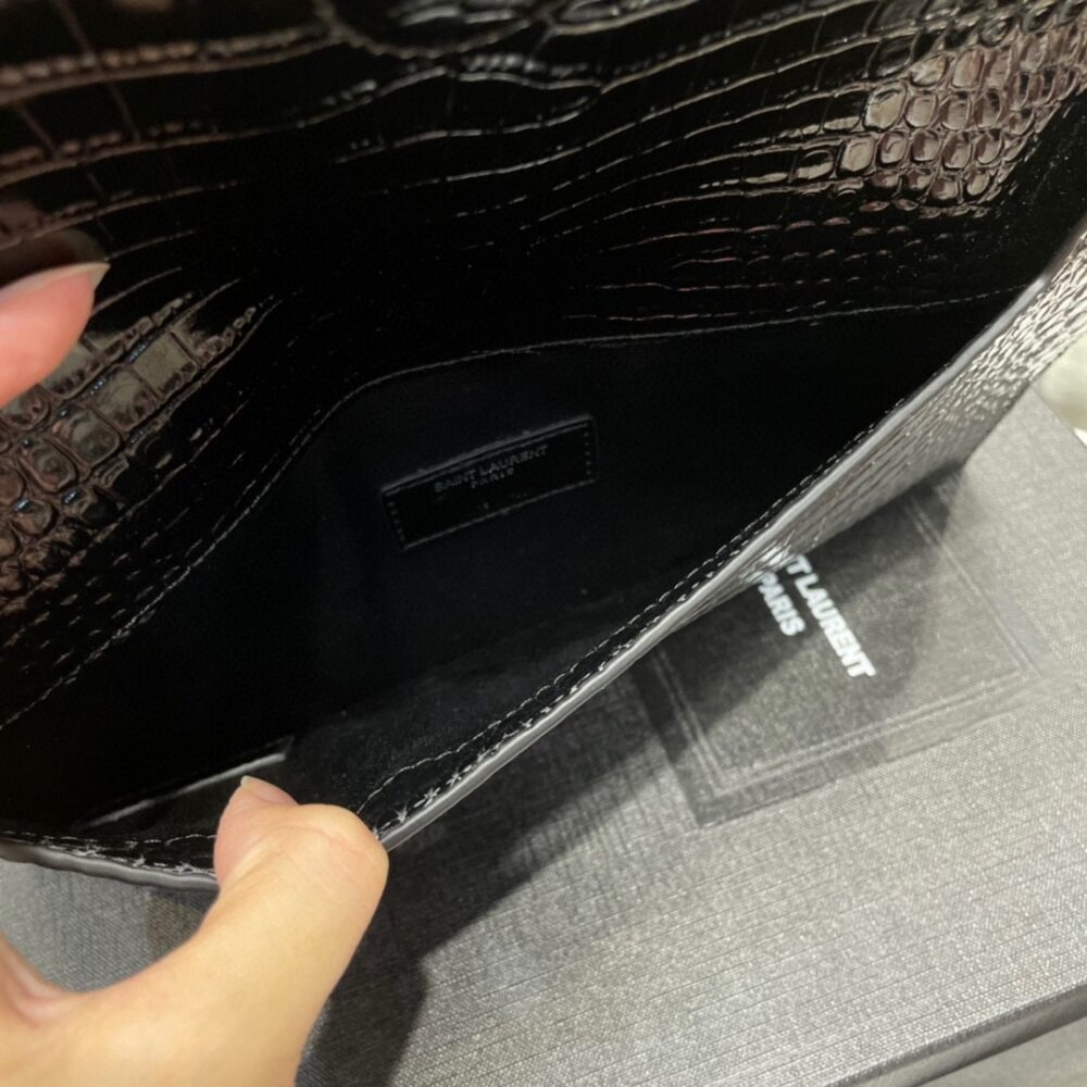 SAINT LAURENT UPTOWN POUCH IN CROCODILE EMBOSSED SHINY LEATHER SILVER BLACK 27CM 565739DND0N1000 - Image 7