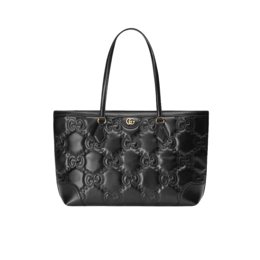 GUCCI GG MATELASSÉ LEATHER MEDIUM TOTE BAG BLACK 631685 UM8IG 1000