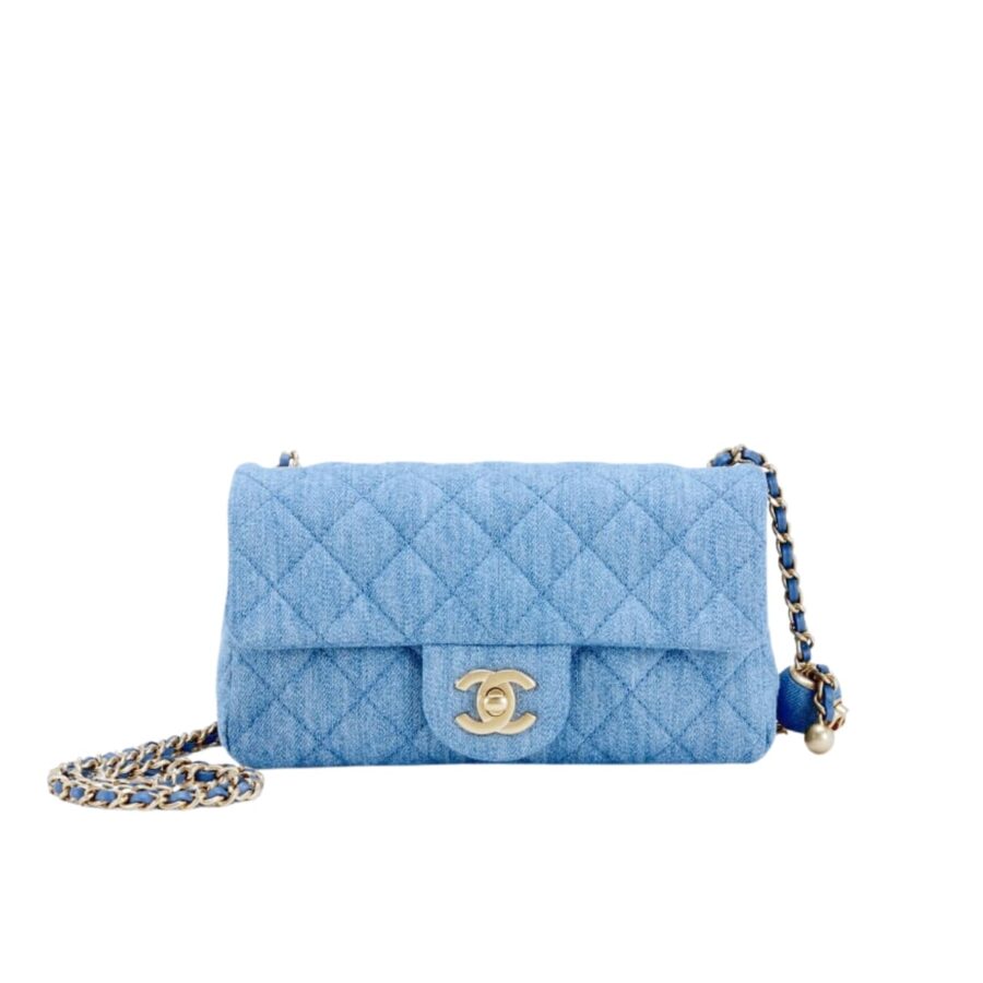 CHANEL MINI FLAP HANDLE DENIM BLUE 20CM