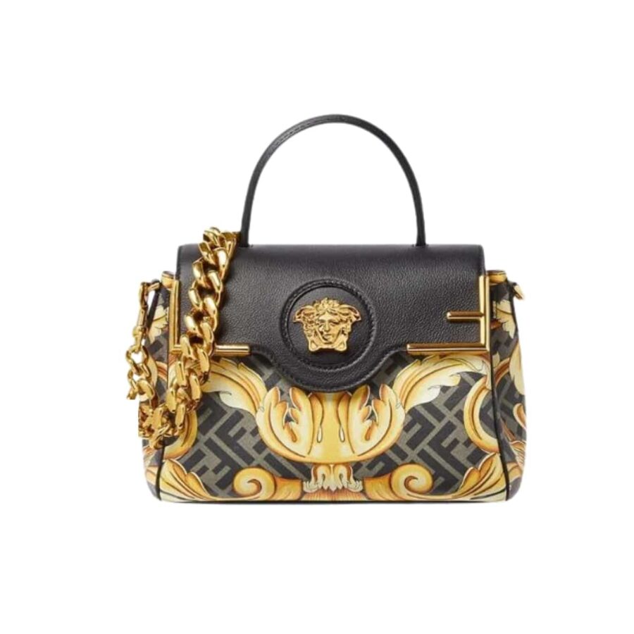 VERSACE X FENDI FENDACE LA MEDUSA MEDIUM HANDBAG BLACK