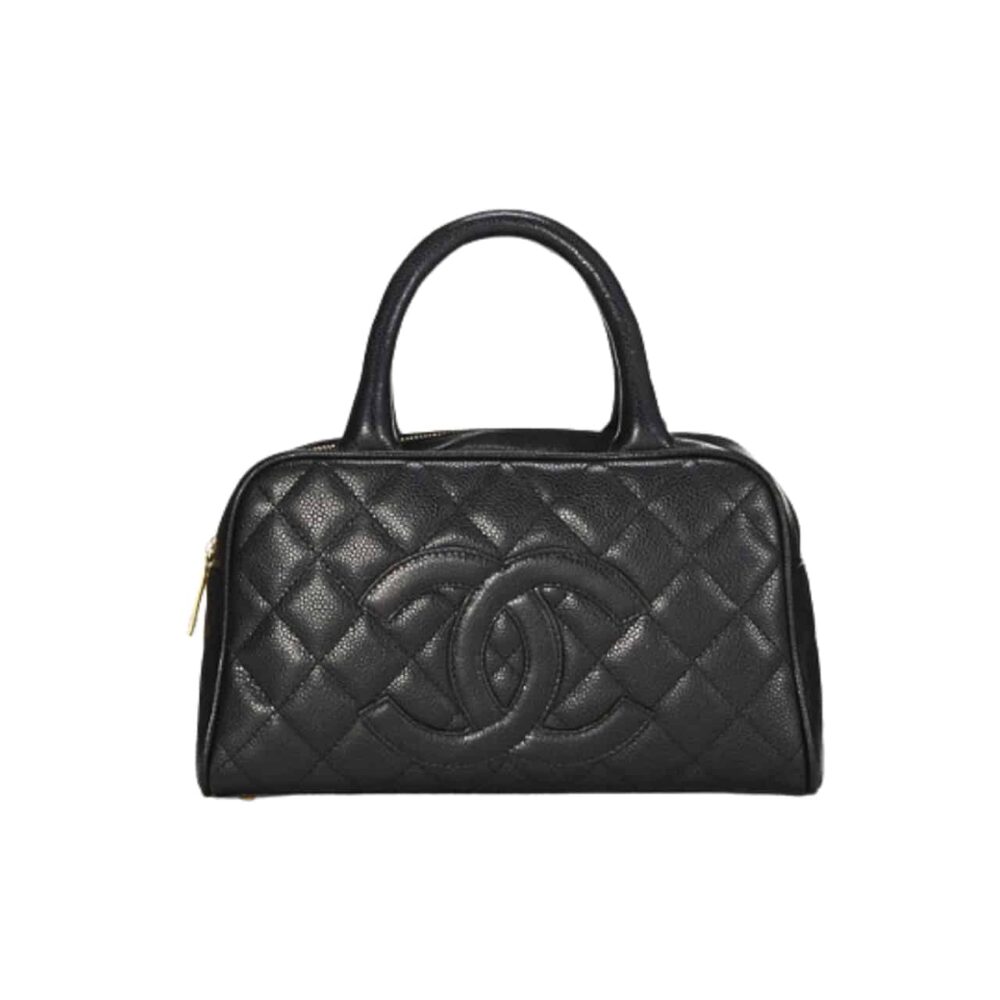 CHANEL TIMELESS CC QUILTED CAVIAR BOWLER BAG BLACK 25CM