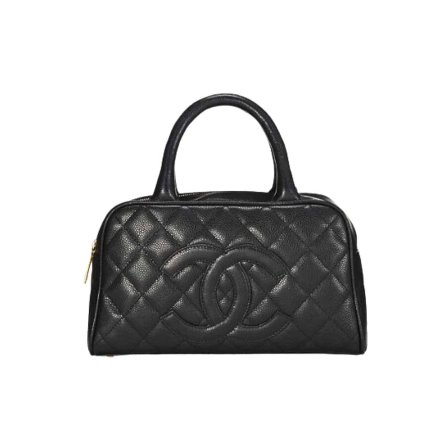 CHANEL TIMELESS CC QUILTED CAVIAR BOWLER BAG BLACK 25CM