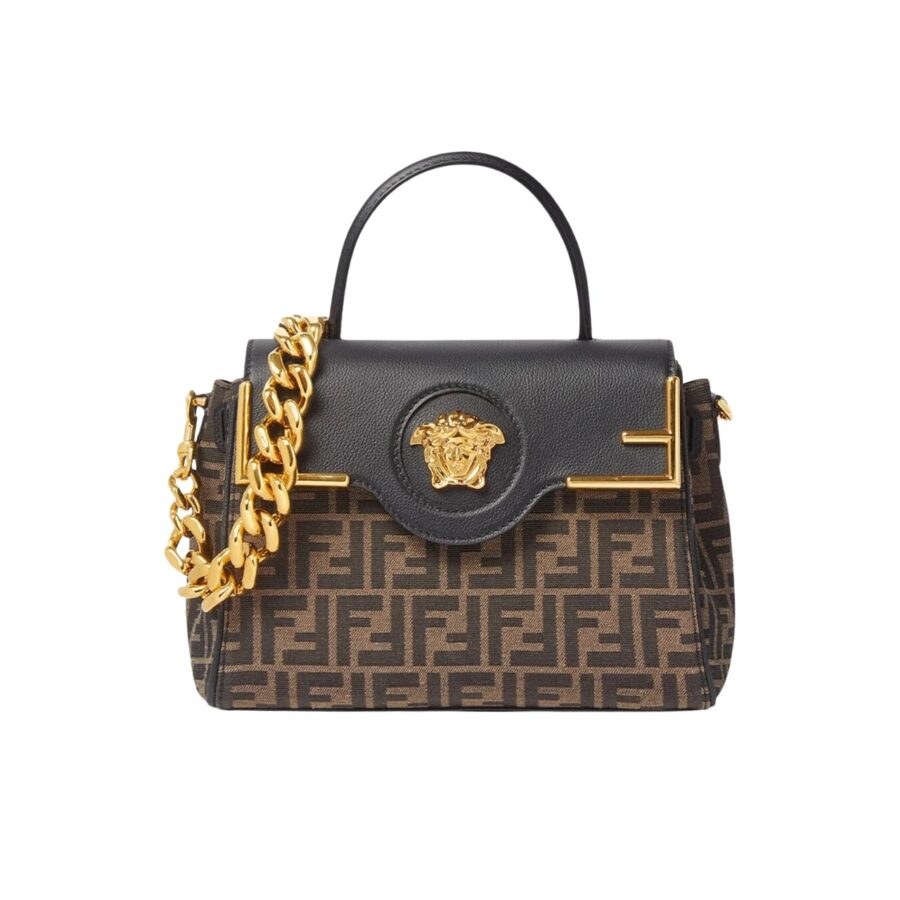 VERSACE X FENDI FENDACE LA MEDUSA MEDIUM HANDBAG BROWN