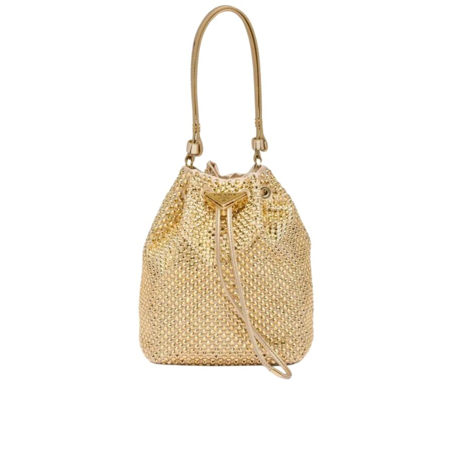 PRADA EMBELLISHED SATIN POUCH PLATINUM COLOR 20CM 1NR016 2AWL F0522