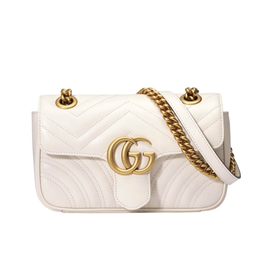 GUCCI GG MARMONT MINI SHOULDER BAG WHITE MATELASSE 22CM ‎446744 DTDIT 9022