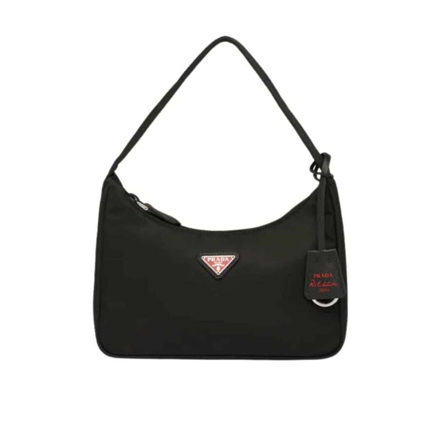 PRADA MINI RE-EDITION 2005 RE-NYLON BLACK WITH RED LOGO