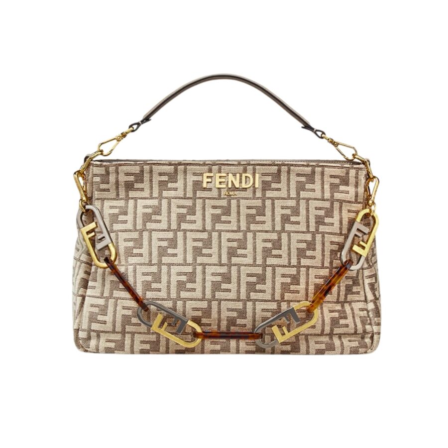 FENDI OLOCK ZIP DOVE BROWNTAPESTRY FABRIC BAG 8BR805ALFVF1IQU