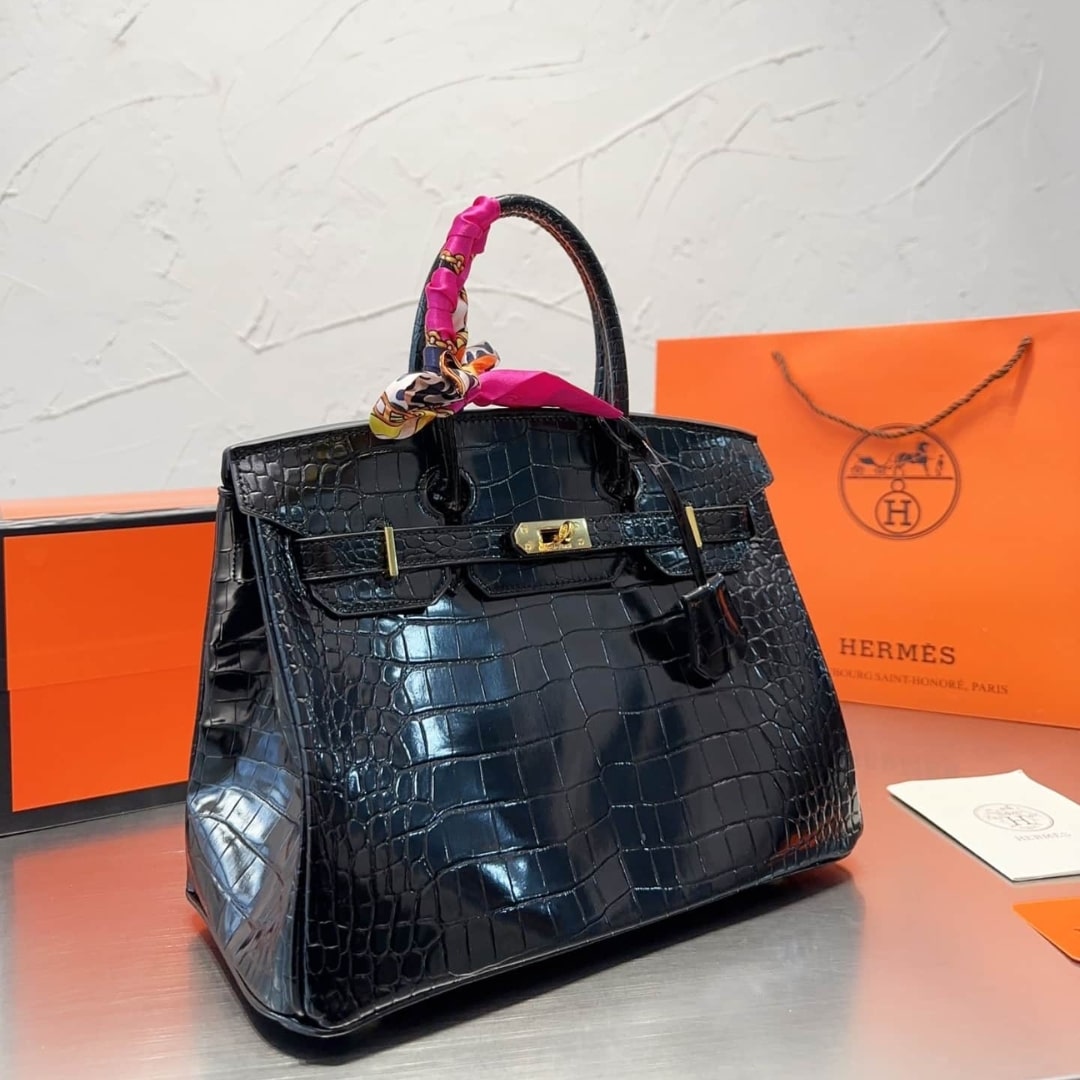 HERMES BIRKIN 30 SHINY POROSUS CROCODILE BLACK NOIR 30CM - Image 2